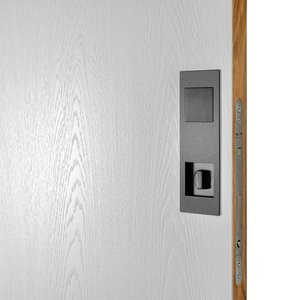 Detail Schiebetür Eiche gebürstet Verkehrsweiß