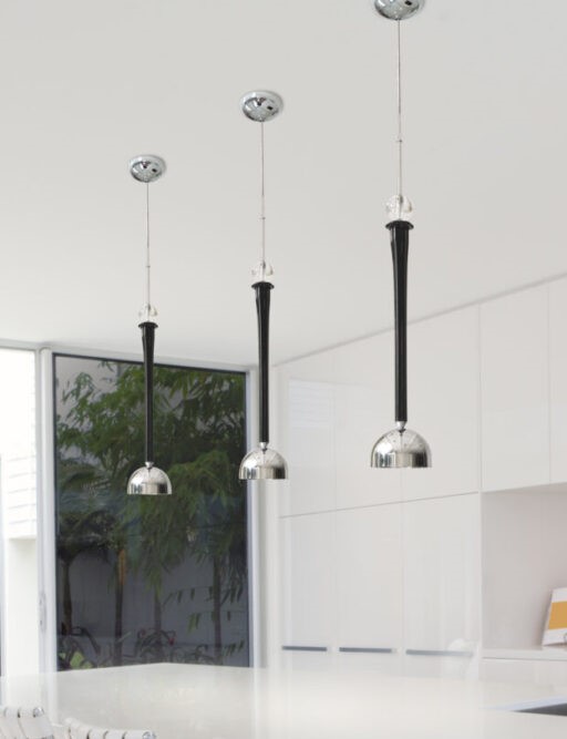 Black or clear glass elements.