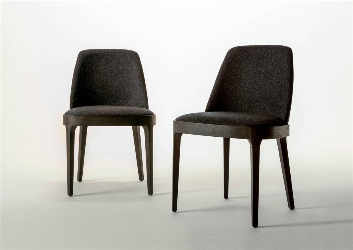 Minimalist design chair - LV 101 - LAURAMERONI - fabric / velvet / leather
