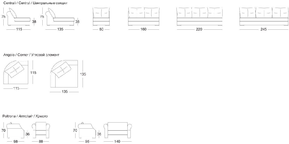 Technical Instruction Sofa Rubens Free Back Cushions