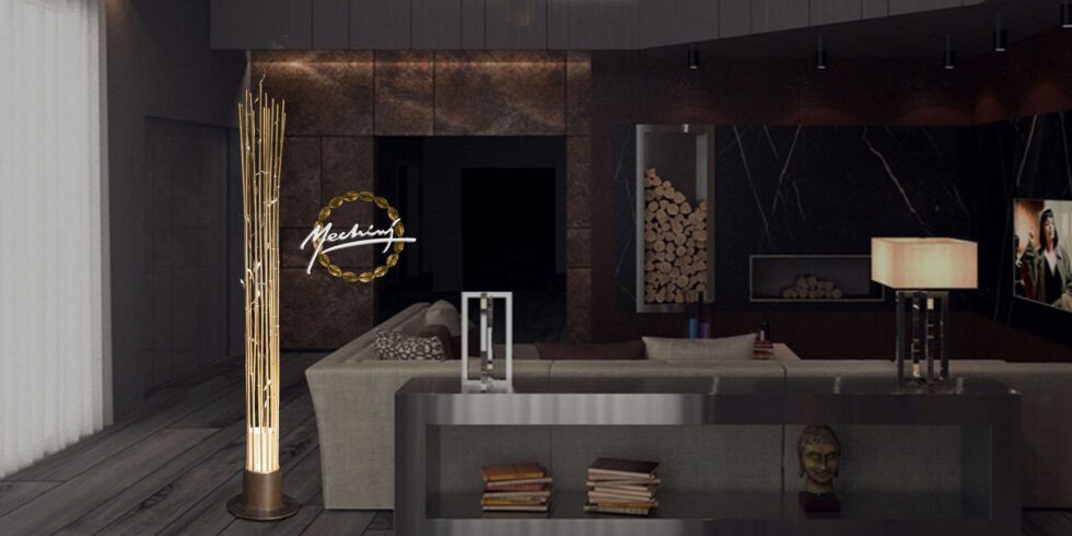 Mechini / Floor Lamps / Wrought Iron & Fabric Lampshade PT-BAMBOO/1