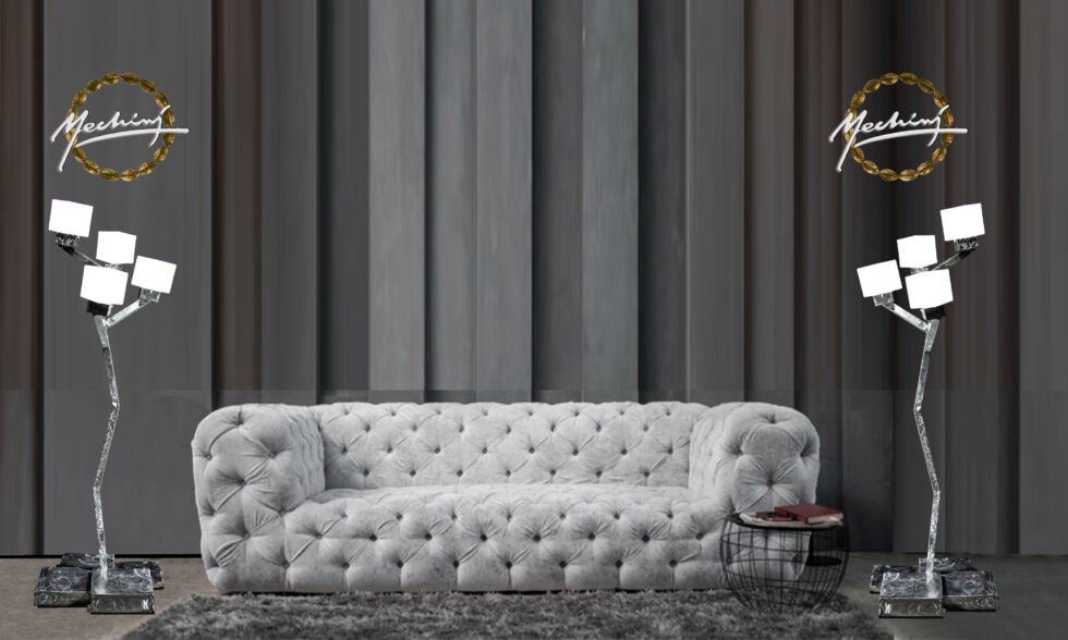 Mechini / Floor Lamps / Wrought Iron with White Glass Lampshade PT-CUBE/4