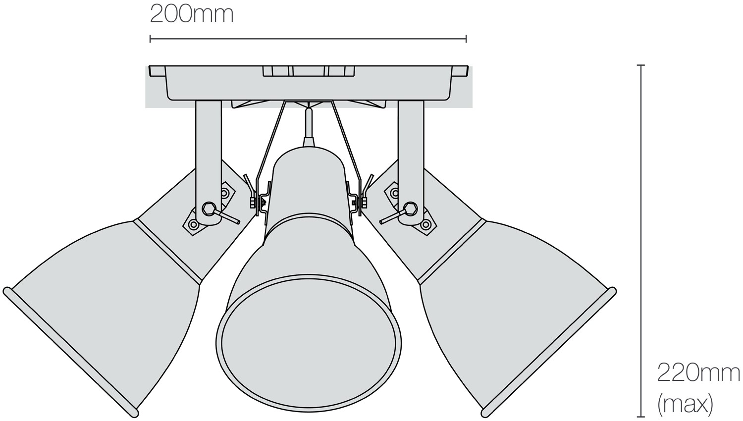 Dimensions Stirrup Triple Ceiling Light