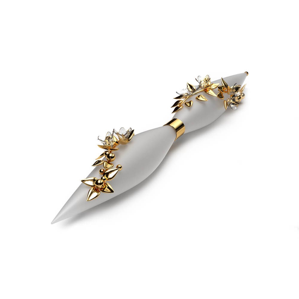 Sandblasted crystal with gold and crystal flowers