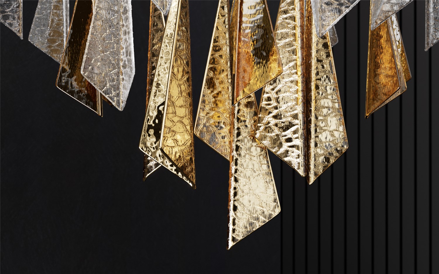 A complex masterpiece crafted from bold contrasts, the Vice Versa collection combines metal nanocoating with textured slumped glass to form captivating shapes. Inspired by the interplay of contrast and inversion, this collection creates striking light installations that make a powerful statement in any space.