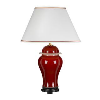 Elstead Lighting / Table Lamps / Oxblood Temple Jar 1 Off-White with Ivory and Gold Trim Shade