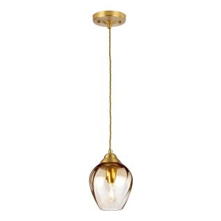 Elstead Lighting / Pendant Lights / Tiber Brushed Brass & Amber Glass