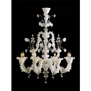 Italian Luxury Lighting / Chandeliers / Venetian Glass White 8-Light V7626 008