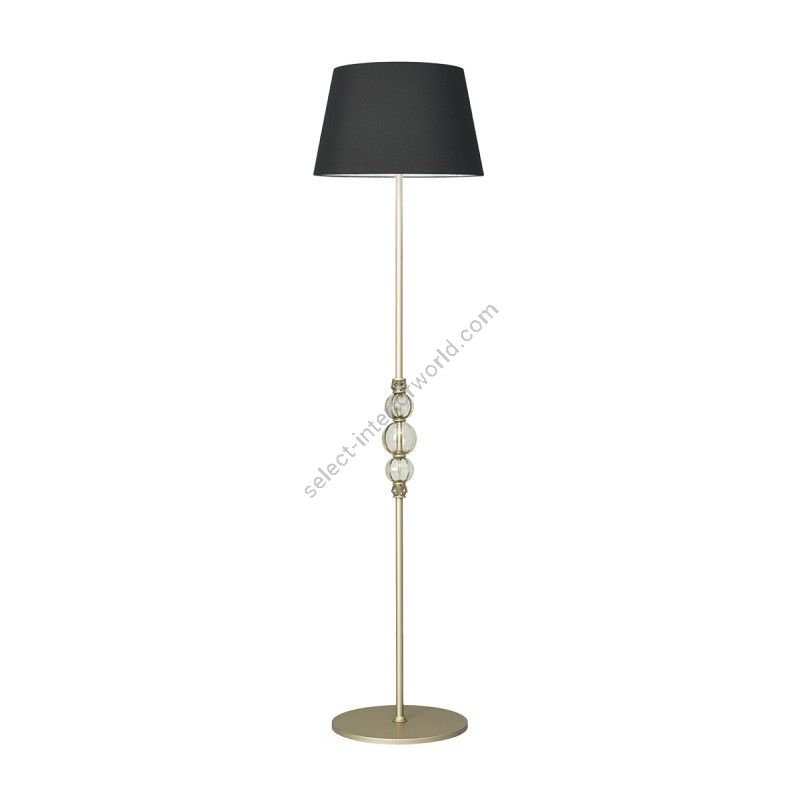 Floor lamp / Satin Gold finish / Ponge-black fabric lampshade / Teak glass