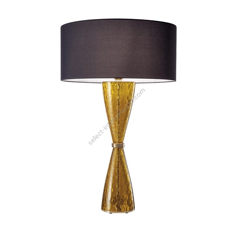 Table lamp / Shiny Gold finish / Amber glass / Ponge-hazel fabric lampshade