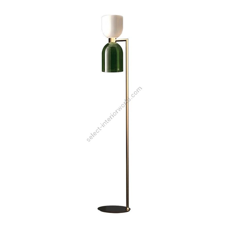 Floor lamp / Brushed Gold finish / White and Green glass