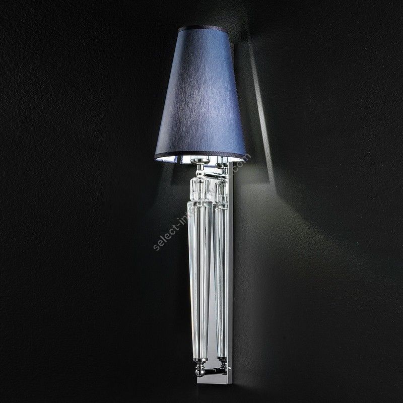 Wall lamp / Chrome finish / Trasparent glass / Blue fabric lampshade