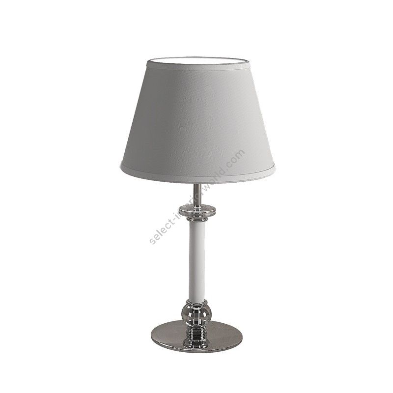 Table lamp / White finish / Transparent glass / Cotton-ivory lampshade / Size - cm.: 45 x 25 x 25 / inch.: 17.72" x 9.84" x 9.84"