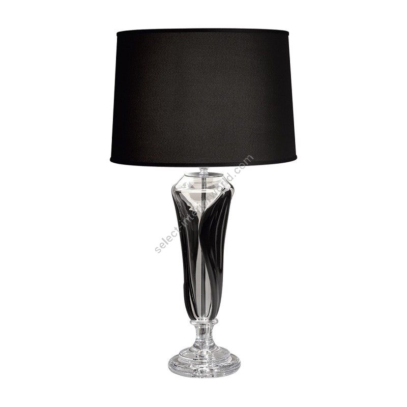 Table lamp / Shiny Nickel finish / Ponge-black fabric lampshade / Transparent Glass