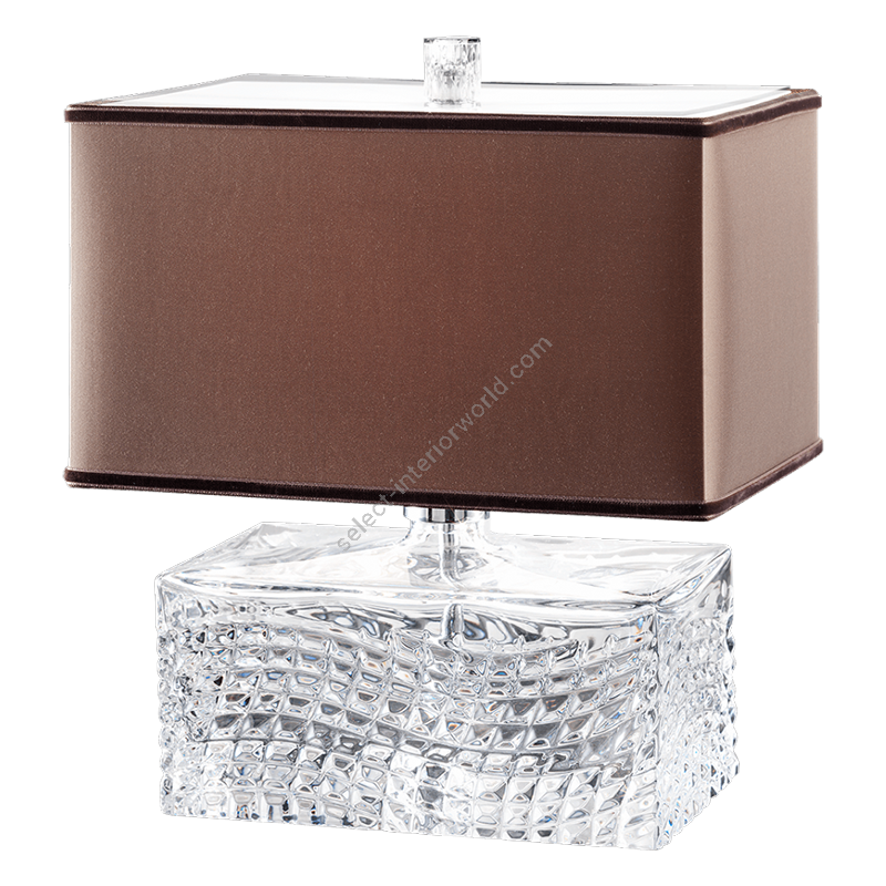 Table lamp / Chrome finish / Transparent glass / Chinette-brown fabric lampshade