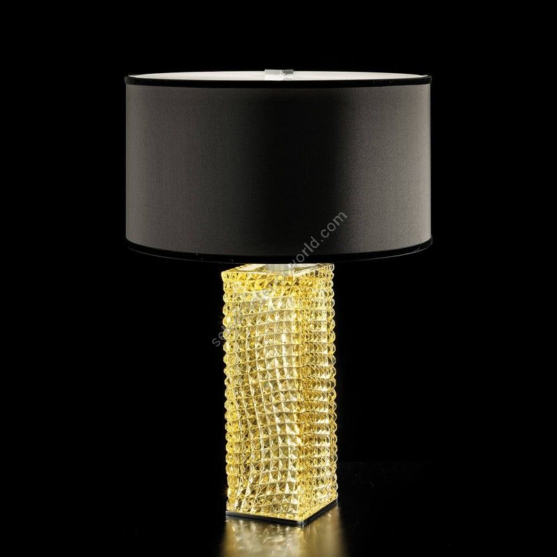 Table lamp / Chrome finish / Yellow glass / Ponge-black fabric lampshade