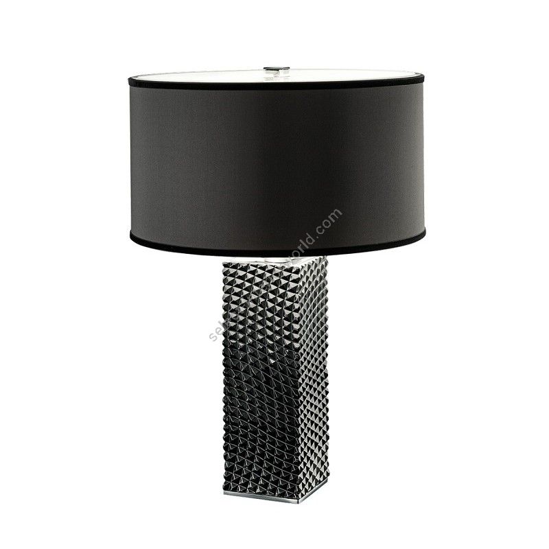 Table lamp / Chrome finish / Black glass / Ponge-black fabric lampshade