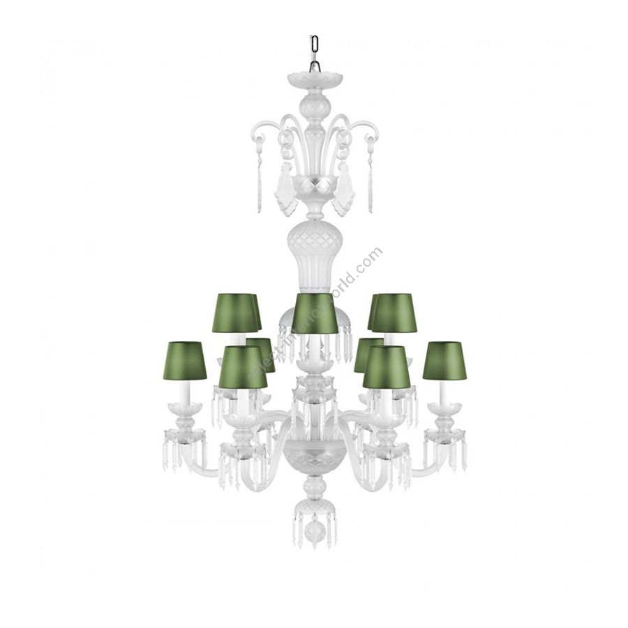 Chandelier / Green Silk lampshades / Size - cm.: H 134 x W 84 / inch.: H 52.7" x W 33" (S)