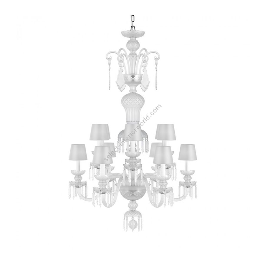 Chandelier / White Silk lampshades / Size - cm.: H 134 x W 84 / inch.: H 52.7" x W 33" (S)
