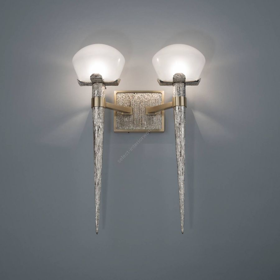 Wall Sconce Double / Glass: Inside Frosted / Finish - Textured Parts: Polished Brass / Machined Parts: Satn Brass