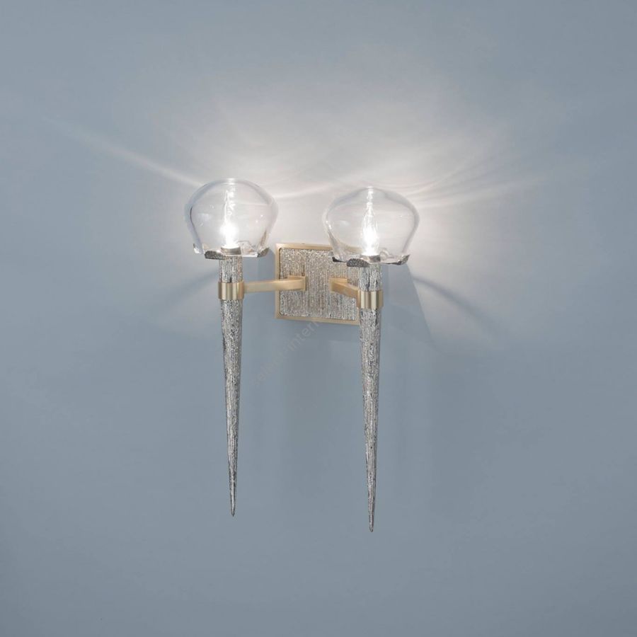 Wall Sconce Double / Glass: Clear / Finish - Textured Parts: Polished Brass / Machined Parts: Satin brass