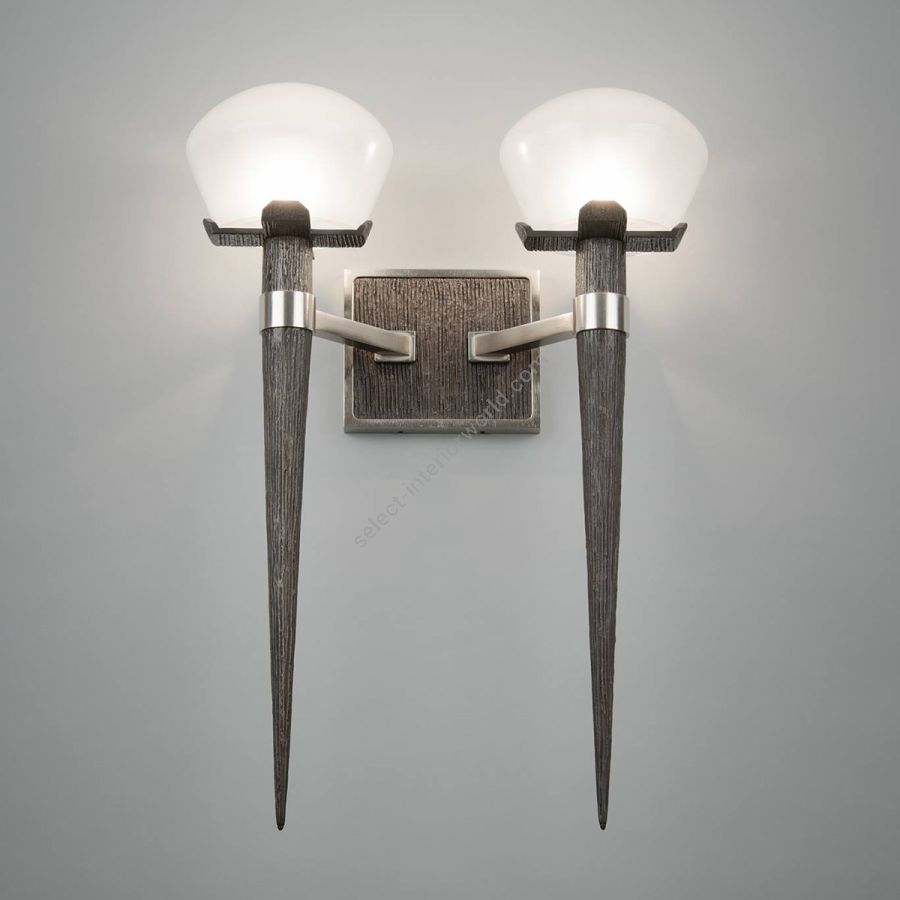 Wall Sconce Double / Glass: Inside Frosted / Finish - Textured Parts: Blackened Brass / Machined Parts: Satin Nickel