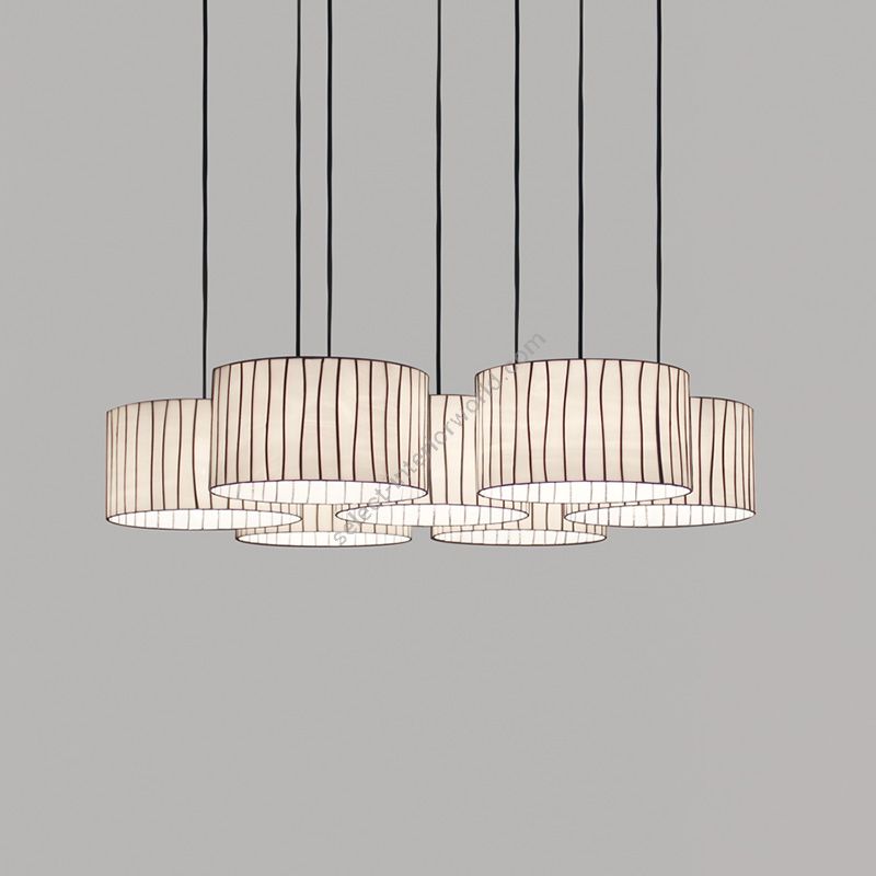 White lampshade / Black cable / 7 lights (cm.: 250 (H1/18+H2/232) x 110 x 110 / inch.: 98.4" (H1/7.1"+H2/91.3) x 43.3" x 43.3")