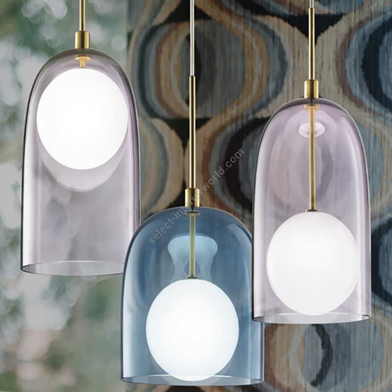 Brushed Brass finish / Milkwhite sphere / Cyclamen or Coral blue glass


 