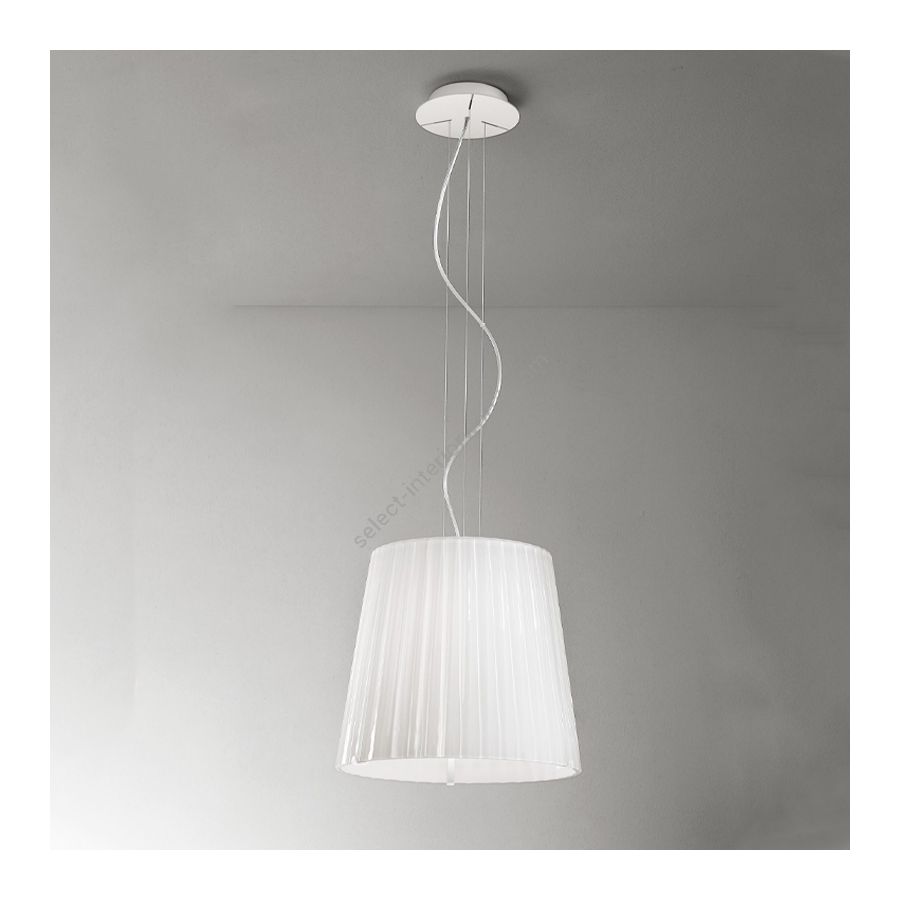 Suspension Lamp / Polished white lacquered finish / Milky-white glass
