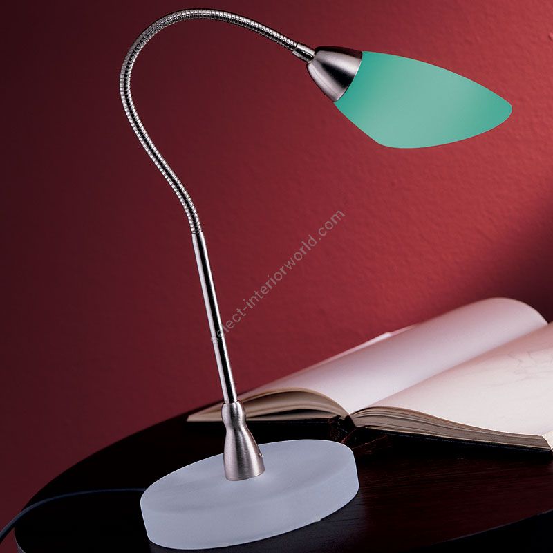 Table lamp / Chrome finish / Satin aquamarine glass