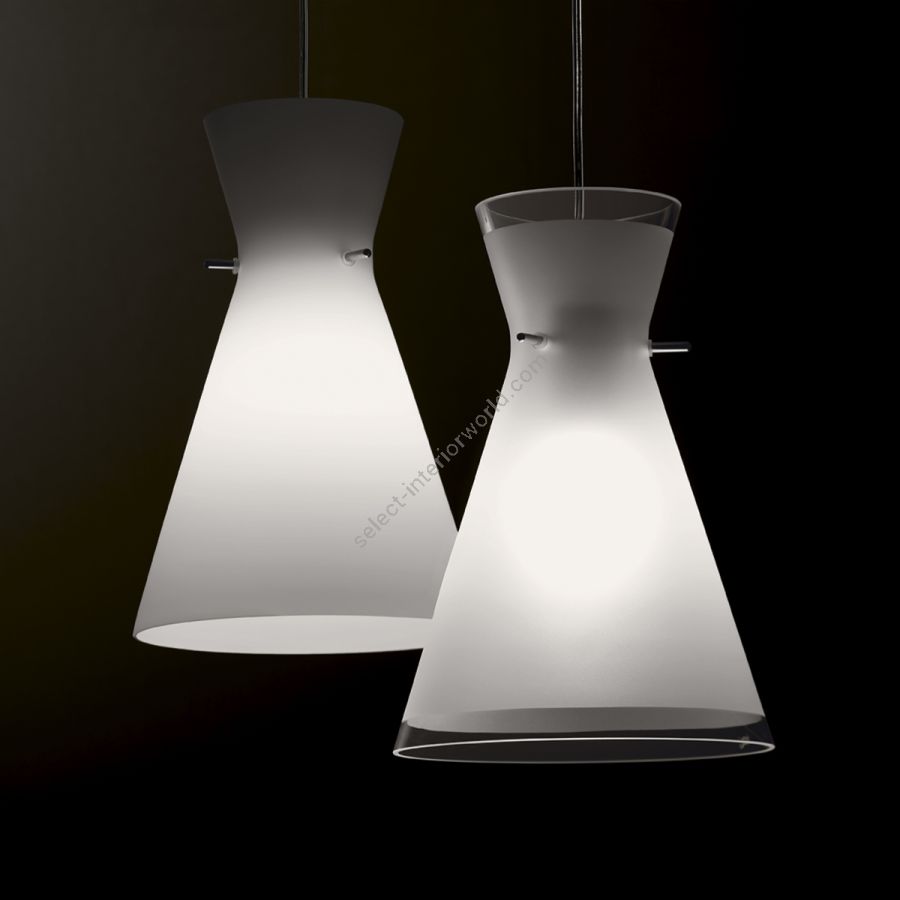 Pendant lamp / Chrome finish / Frosted with clear edge glass / Transparent textile cable