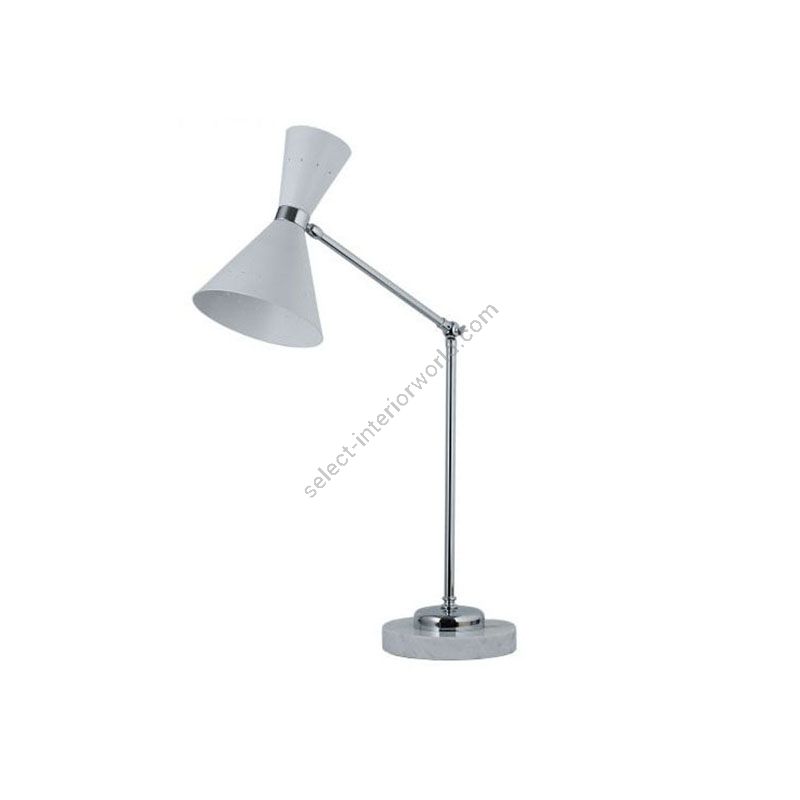 Chrome finish with white marble base / White metal lampshade