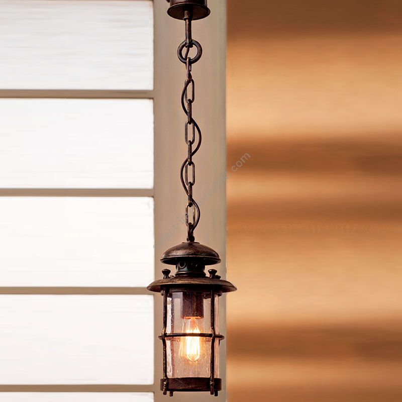 Suspension Lamp with chain for outdoor use, Patina finish
