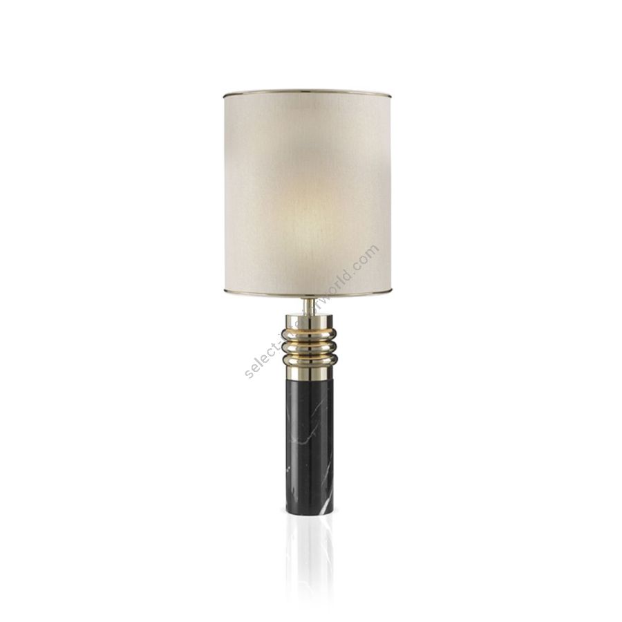 Table lamp / Black Marquina marble / Soft gold brass rings