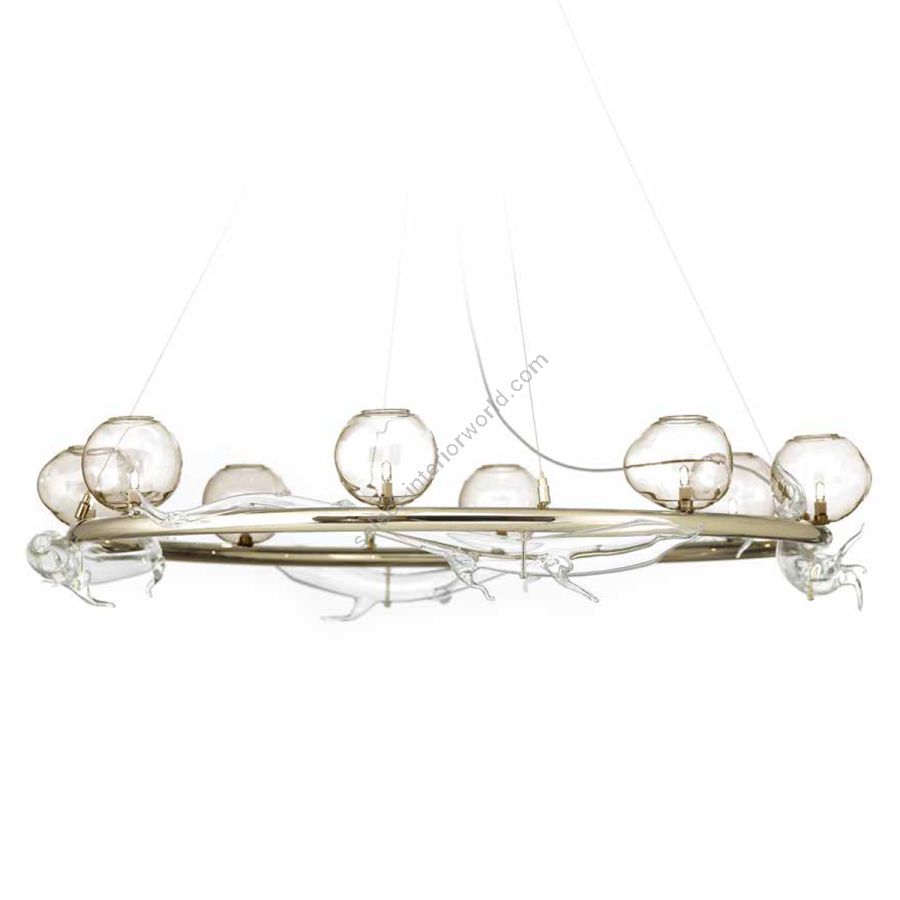 Designer chandelier / Soft Gold finish / Soft honey colored glass