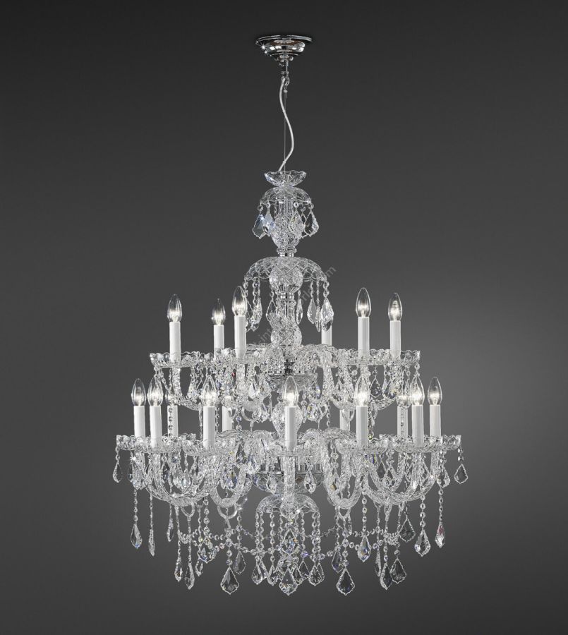Chandelier / Chrome finish / Transparent glass / SW®E Transparent pendants / 18 lights (cm.: 205 x 85 x 85 / inch.: 80.71" x 33.46" x 33.46")