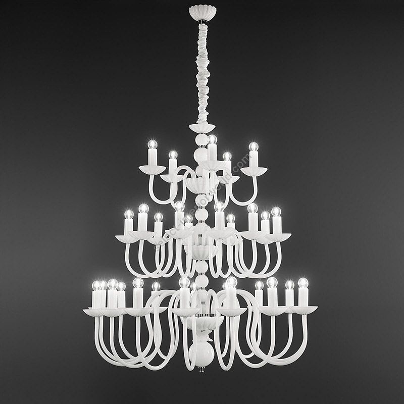Chandelier / Shiny Nickel finish / White metal glass