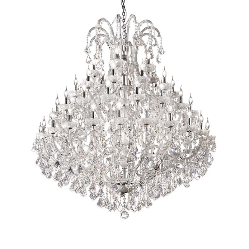 Chandelier / Chrome finish / Satin glass / Transparent Glass pendants