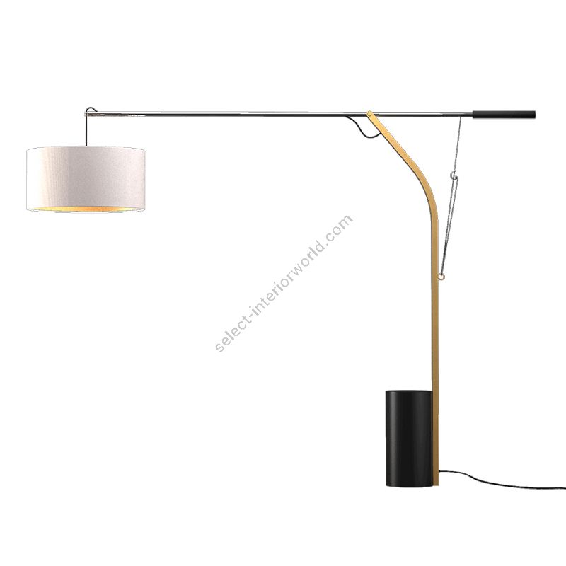 Floor lamp / Matt black and Brushed gold metal finish / Ivory fabric diffuser with gold colour Inside