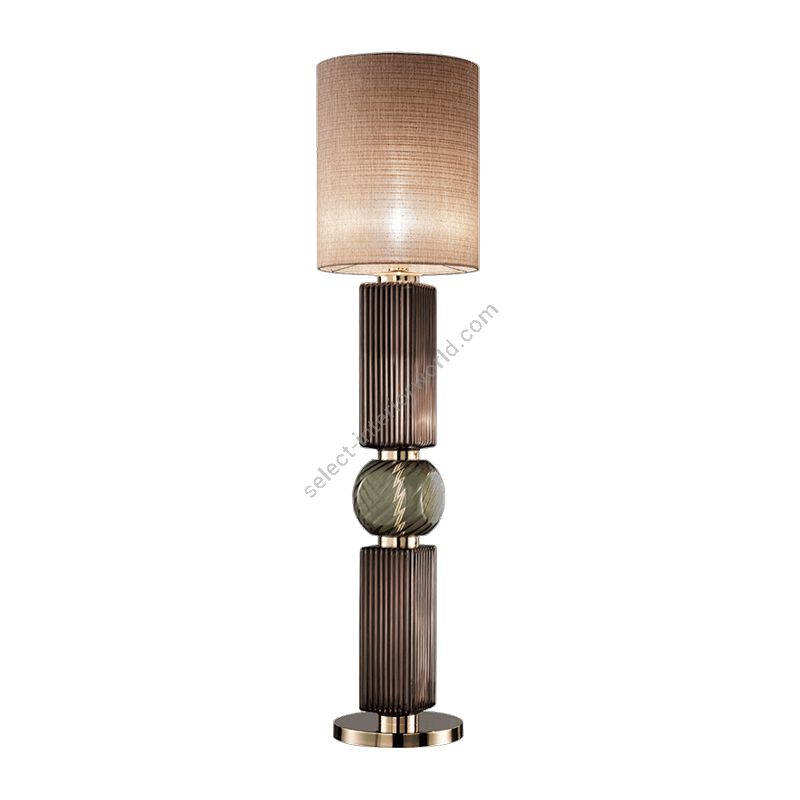 Floor lamp / Light Gold finish / Green Ruled glass / Brown lampshade