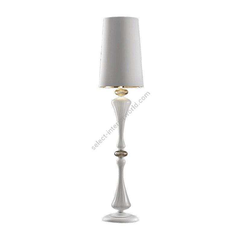 Floor lamp / White finish / White glass / Ponge-white fabric lampshade