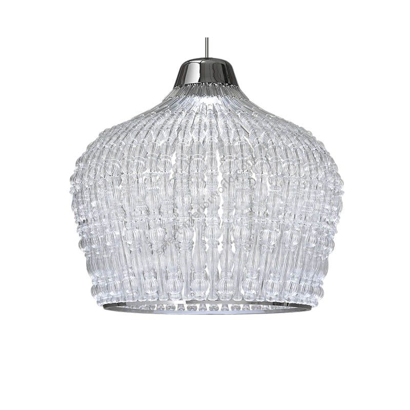 Pendant lamp / Chrome metal structure / Transparent blown glass