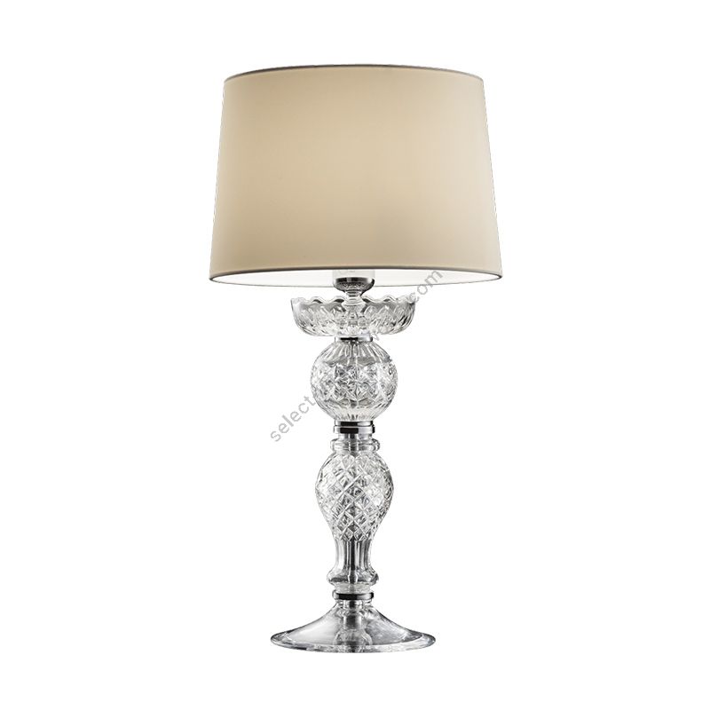 Table lamp / Chrome finish / Transparent glass / Ponge-ivory fabric lampshade