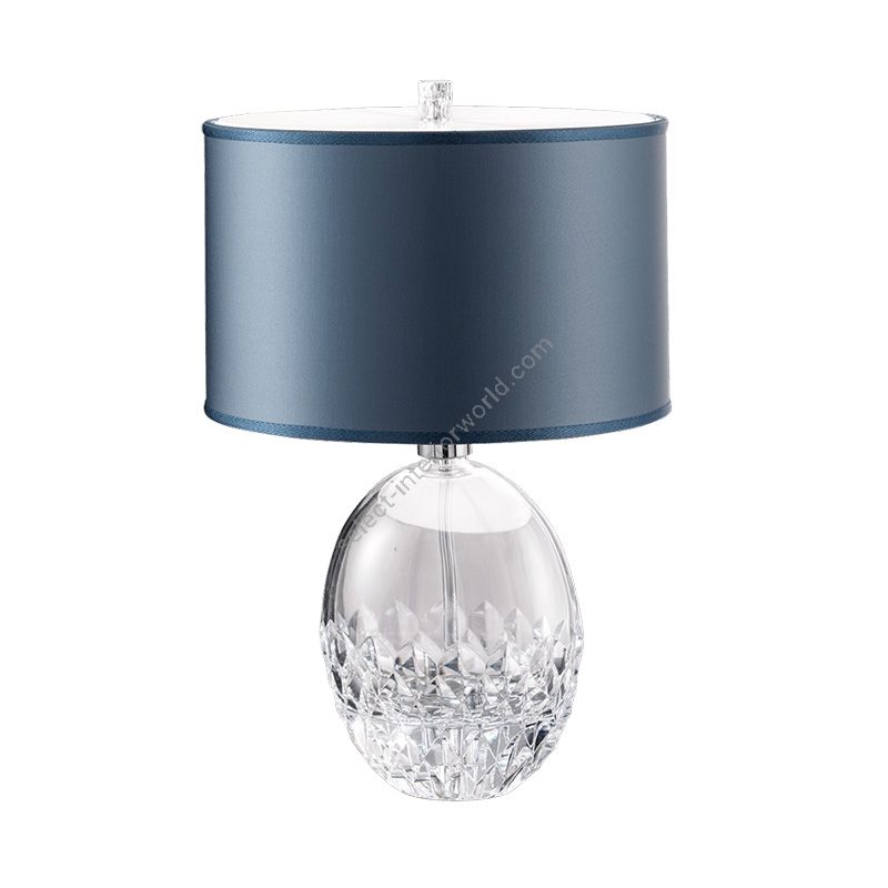 Table lamp / Chrome finish / Transparent glass / Mid Blue fabric lampshade