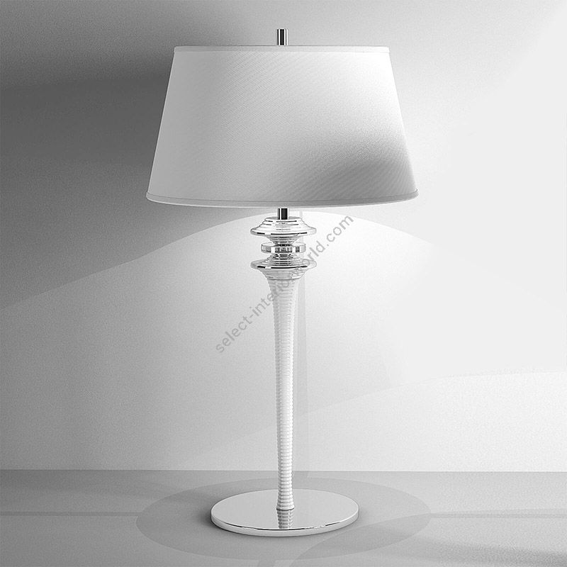 Table lamp / White metal finish / Transparent glass / Cotton-ivory lampshade
