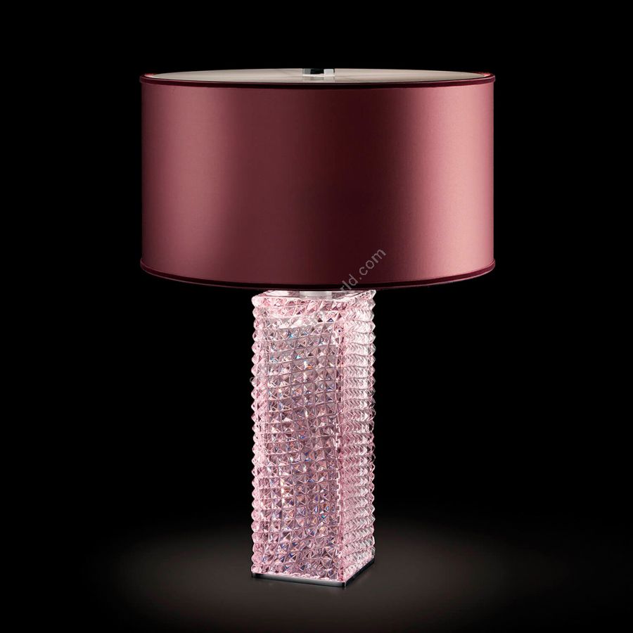 Table lamp / Chrome finish / Pink glass / Ponge-pink fabric lampshade