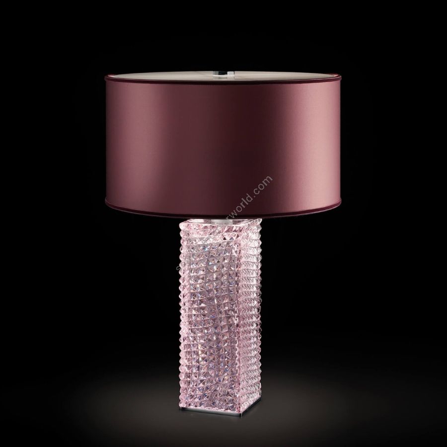 Table lamp / Pink crystal glass / Pink fabric lampshade