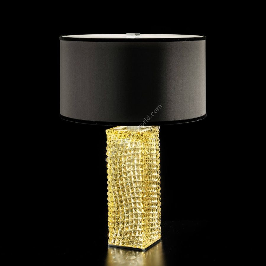 Table lamp / Yellow crystal glass / Black fabric lampshade