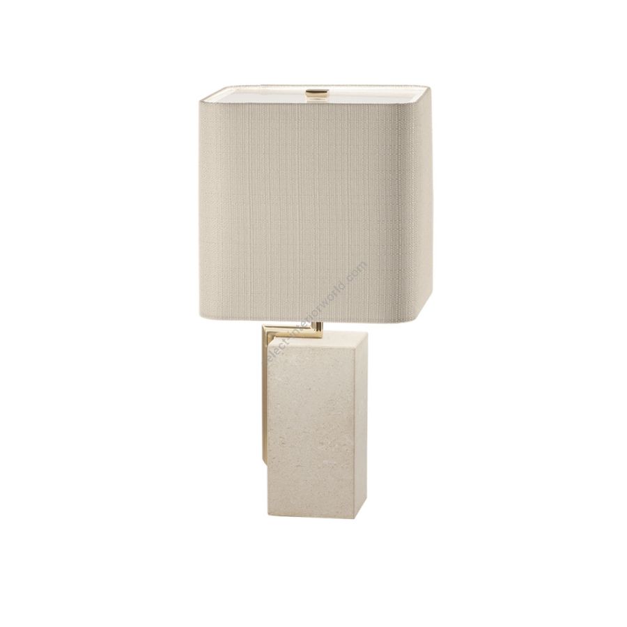Table led lamp / Light Gold finish / Laminate wood base / Beige fabric shade