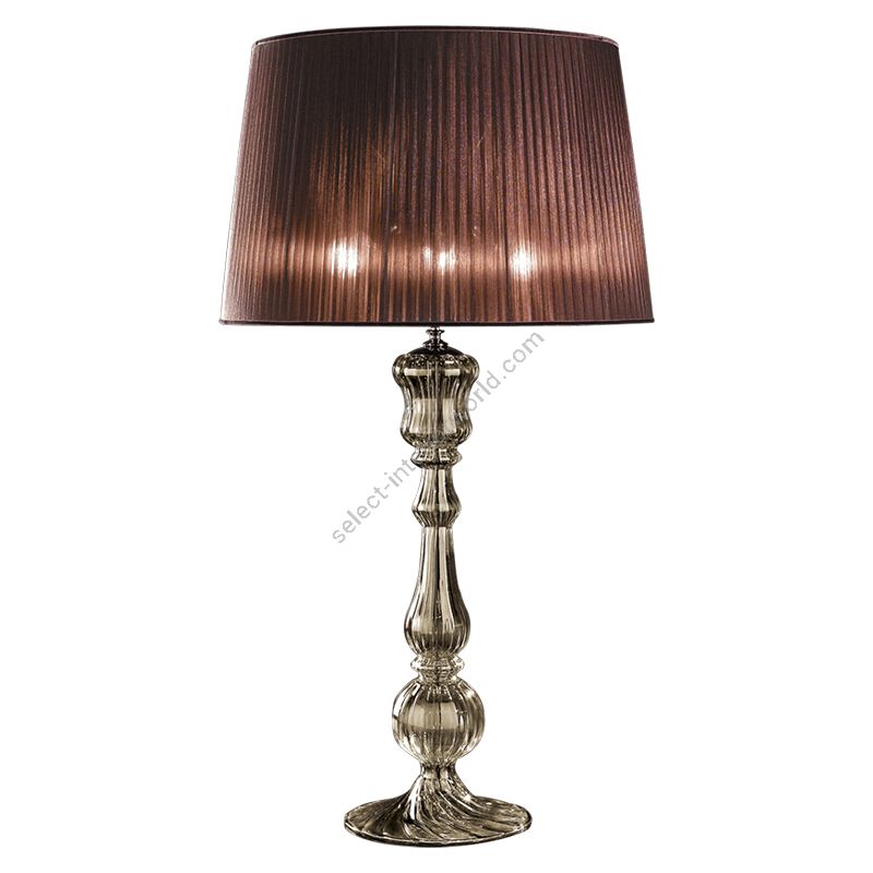 Floor lamp / Teak glass / Organza-brown lampshade